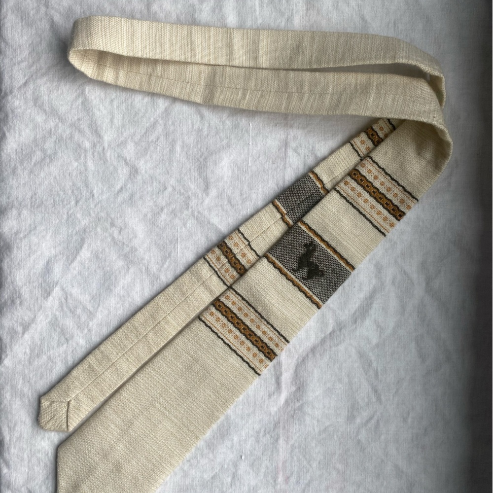 Men's Cream and Brown Patterned Linen Dress Tie